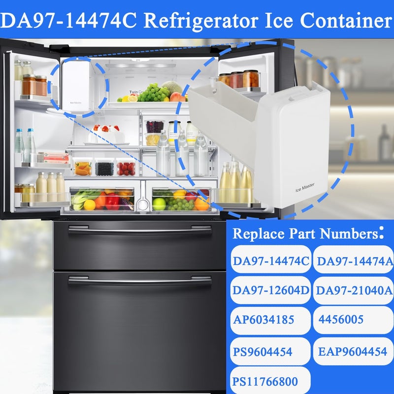 Garsoo DA97-14474C, DA97-14474A, DA97-12604D Ice Bucket, ice Container Bucket Compatible with Samsung RF25, RF26, RF28, Series Refrigerator etc, Part Number: DA97-21040A, AP6034185 etc One Year Warranty - Image 3